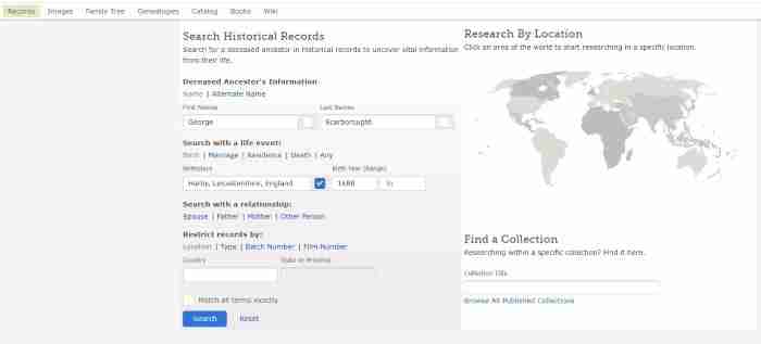 Record Search on FamilySearch Web Page