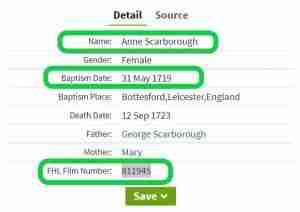 Baptism Index Record Film Number