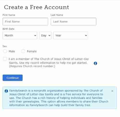Create FamilySearch Free Account