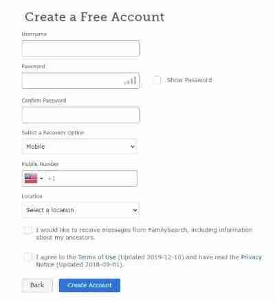 FamilySearch Free Account username and password