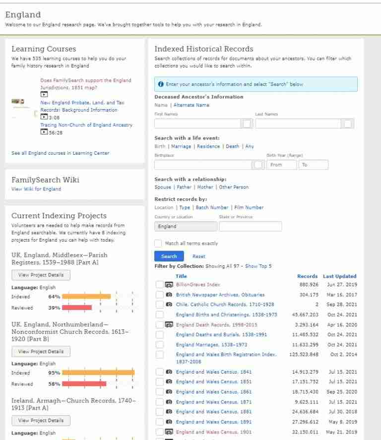 England Search Records Page