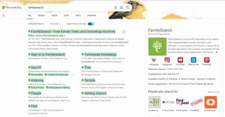 Web Search Result FamilySearch