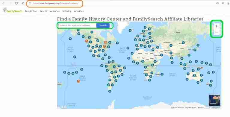 Searchable Family History Center or FamilySearch Affiliate Library