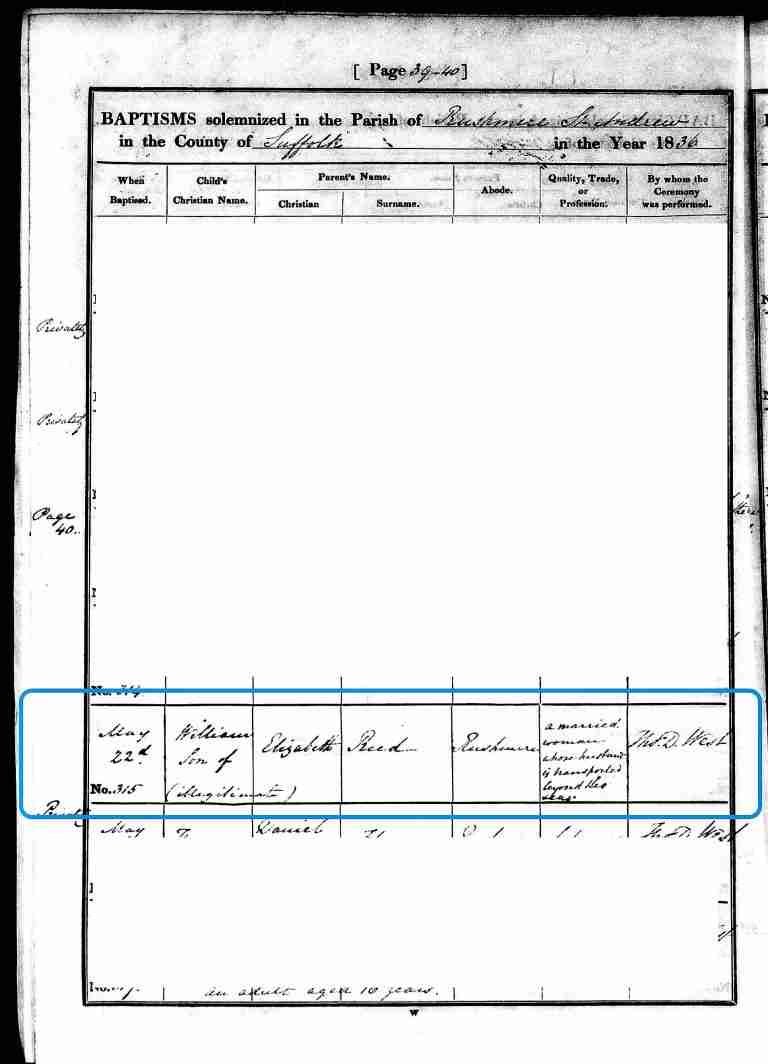 Rushmere St. Andrew Suffolk Baptism Record