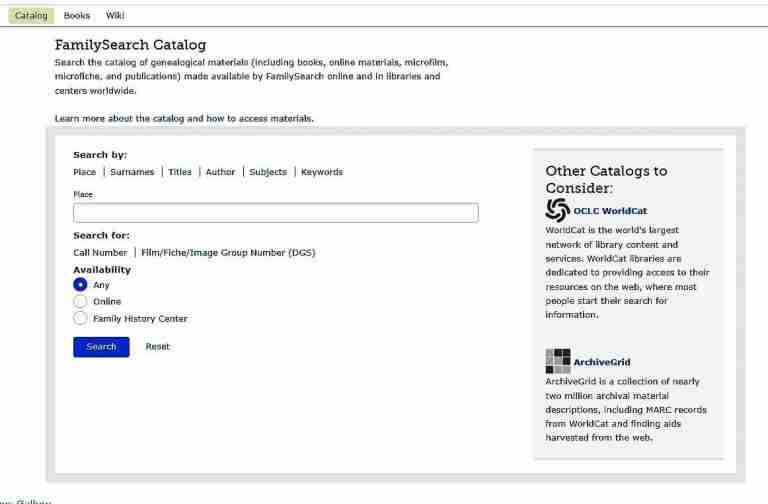 FamilySearch Catalgo Search by place