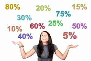 Woman with floating discount percent offers