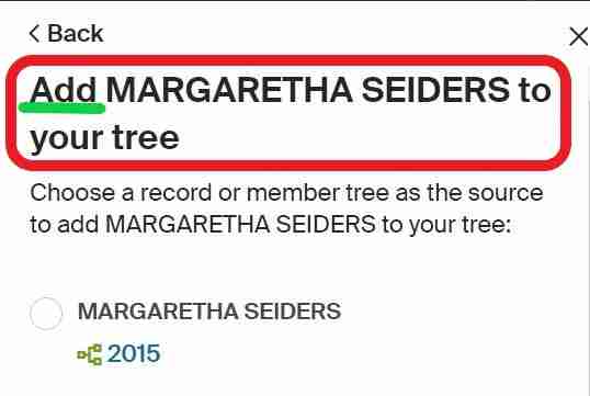 Only Option is to Add Margaretha Seiders to my tree