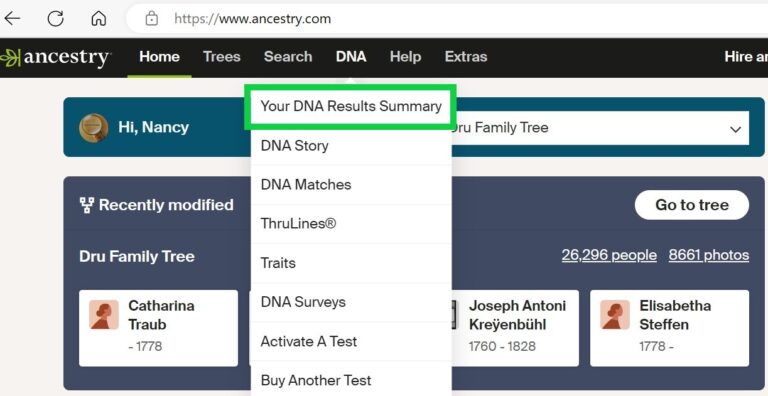 Ancestry DNA Menu