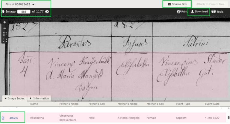 FamilySearch Showing Digital Record Image