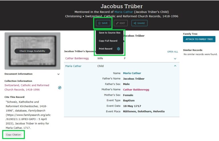 FamilySearch Index Record with image