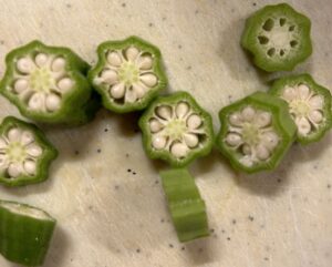 Okra sliced to 1/4 inch