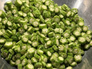 Close-up of okra in a bowl