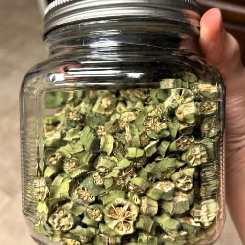 Dried okra in a jar