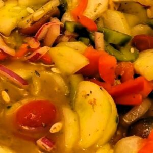 Green and Red Tomatoes, Cucumbers and Bell Peppers Salad