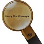 Magnifying glass with Nancy Dru Genealogy Logo