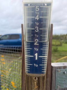 rain gauge with 2 inches of rain in the gauge